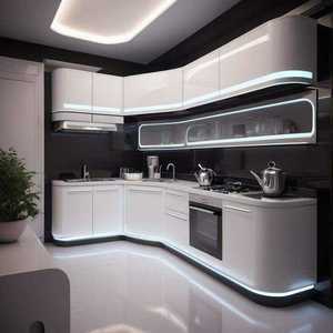 Cocina Modular de Lujo con Isla de Mármol, Gabinetes de Madera e Iluminación LED Cálida, Diseño Interior Moderno para Hogares de Primera Clase - Product Image 3