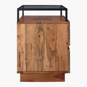 Table de chevet moderne Kenzie en teck massif et aluminium avec plateau en verre et finition marron - Product Image 4