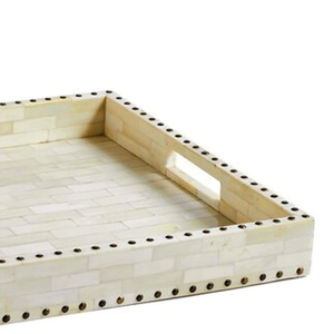 Plateau de service de luxe artisanal au design floral fait à la main avec incrustation de nacre Plateaux décoratifs authentiques de l'artisanat indien - Product Image 5