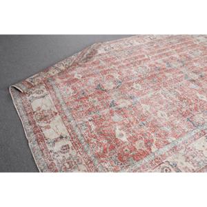 พรมวินเทจขนาด 6.8x10 ฟุต, พรมตุรกีขนาดใหญ่, พรมขนสัตว์สีแดงลายอิคัต - Product Image 5