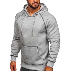 Haute qualité gris hommes à manches longues poches kangourou points Logo thermique sweat et sweats à capuche - Product Image 3