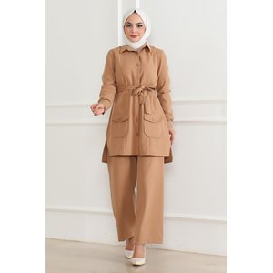 Ensemble décontracté mi-longue avec détails boutonnés, couleur beige 19223 - Product Image 1
