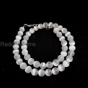 Collier en sélénite naturelle AAA, perles lisses de 8 mm, chaîne en argent sterling plaqué argent, sélénite blanche de haute qualité - Product Image 2