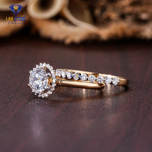 1.42 TDW Bague en or jaune avec diamant taillé rond par Lab-Stone / Shine avec diamants/couleur EF-VS - Product Image 3