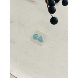 Zuni Handmade Kingman <b>Turquoise</b> & Sterling Silver Geometric Inlay <b>Stud</b> <b>Earrings</b> - Product Image 3