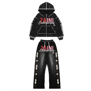 Conjunto Deportivo ZAINI para Hombre, Estilo Urbano, Invierno, 350 GSM, 100% Algodón, Felpa, Paneles en Blanco y Negro, Logotipo Personalizado Bordado, Impresión DTF - Product Image 1
