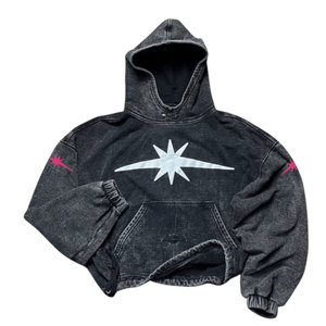 Hoodie vintage oversize en polaire délavé à l'acide, coupe carrée, avec logo brodé, en polyester/coton, taille standard, idéal pour l'hiver - Product Image 1