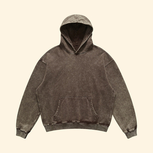 Sweat à capuche baggy uni coupe carrée sans ficelle pull en coton lourd double couche pour hommes sweat à capuche court surdimensionné - Product Image 4