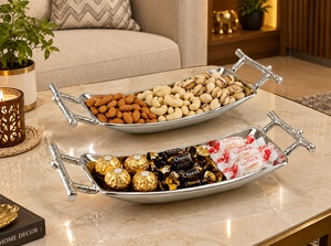 Plat de service en acier inoxydable en forme de bateau avec poignées en forme de branche, ensemble de bols durables pour la décoration de la maison - Product Image 2