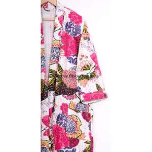 Chaqueta Kantha de Algodón 100% Puro Hecha a Mano, Estilo Vintage, para Mujer, Kimono Corto Acolchado, Ropa de Dormir para Verano - Product Image 3