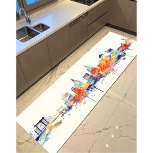 Alfombra con diseño del horizonte de Nueva York en acuarela: Alfombra moderna con estampado abstracto, alfombra suave con pelo largo - Product Image 5