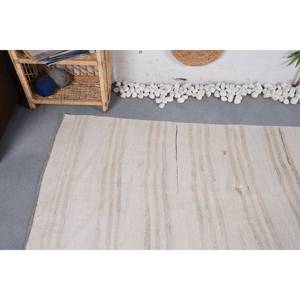 Tapis Turc Vintage Minimaliste 3.4 X 11ft Laine Blanche Rectangle Patchwork Design pour Chambre ou Salon avec Support en Latex - Product Image 5