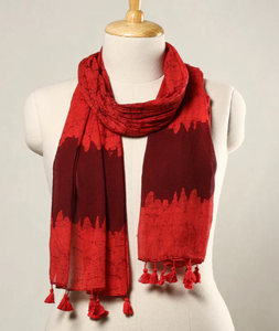 Handmade Summer Batik Printed Cotton <b>Scarf</b> for Women Traditional Shawl with Tassel Detailing - Product Image 1