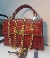 Sac à main de luxe pour femme en cuir façon crocodile, sac bandoulière, pochette, avec chaînes à lettres et motif alligator, capacité 3L