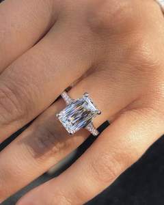 Anillo de compromiso de moissanita de corte triturado antiguo de 3,50 Ct anillo de brida de diamante de boda de plata esterlina de corte radiante - Product Image 5