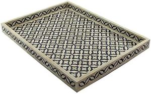 Bandeja para servir con incrustaciones de hueso Diseño artístico de trabajo de hueso indio Bandeja para servir con incrustaciones de hueso Hecho a mano Exquisita artesanía india a precio barato - Product Image 3