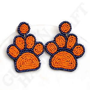 ต่างหูลูกปัดพิมพ์ลายอุ้งเท้าสีดำสีแดงงานแฮนด์เมดต่างหูแฟชั่นวันเกมสำหรับเด็กผู้หญิง - Product Image 2