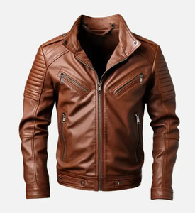 Chaqueta de Motociclista de Cuero Genuino Premium para Hombre, Estilo Moto, Corte Ajustado Personalizado, Vintage, para Exteriores, Invierno, con Logotipo Frontal, Impermeable y Resistente al Viento - Product Image 1