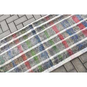 Tapis turc vintage, tapis de couloir 2,4x6,8 pi (73x207 cm), tapis en laine orientale bleu - Product Image 5