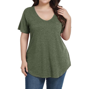 Vente en gros de t-shirts à col en V en coton de qualité supérieure pour femmes t-shirts décontractés à séchage rapide de grande taille avec broderie directe du logo - Product Image 2