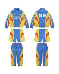 Custom Design High Quality 3 Piece Sets 100% Cotton Winter Fleece Breathable Printed Jacket <b>Shorts</b> <b>Trouser</b> Stand Collar Zipper - Product Image 4