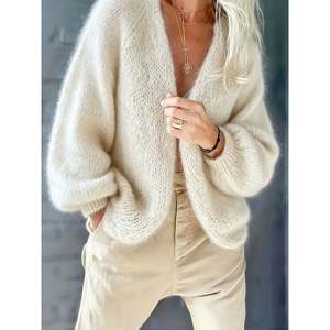 Cardigan en laine à manches longues et col en V pour femme, avec imprimé boutonné - Product Image 4