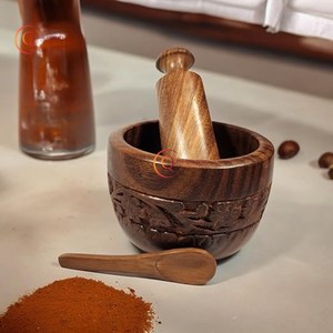 Molinillo de especias de diseño clásico, mortero de madera y Maja, trituradora de pastillas, cuenco de hierbas, artículos para el hogar y la cocina, mortero y Maja decorativos - Product Image 4
