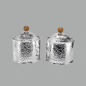 Modern Hammered Metal Canister <b>Set</b> with Distinctive Wooden Knobs Ideal for Elegant and Functional Kitchen Storage - Product Image 3