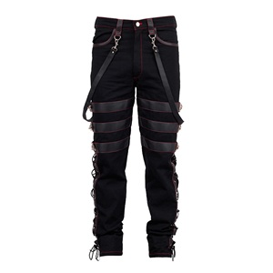<b>Goth</b> Mens Steampunk Pants Vintage 100% Cotton Gens Trouser Pant Black Gothic Embroidered Breathable Features - Product Image 2