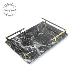 Manufacturer Wholesale Handmade Marble <b>Tray</b> with Metal Handle Used for Table Top Kitchen and <b>Serving</b> - Product Image 1