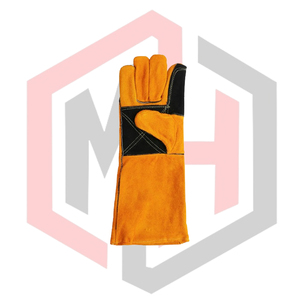 Gants de soudage orange et noir, paume renforcée en cuir, antistatiques, 14 pouces, 11 oz, poignet en tricot, Mig Mag Tig Stick BBQ Grill Fireplace - Product Image 2