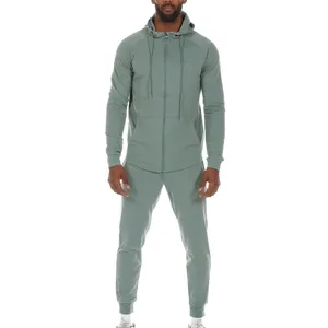 High quality breathable Custom Men's Plain Full Zip Up Tapered Athletic Fit Sweatsuit Tracksuit Hoodies and Sweat Pants Set