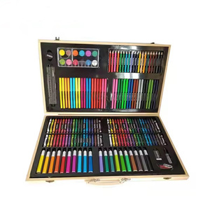 Trousse <span class=keywords><strong>de</strong></span> papeterie en bois pour enfants, ensemble artistique avec stylo aquarelle, Crayon <span class=keywords><strong>de</strong></span> couleur, meilleures ventes, 180 pièces - Product Image 1