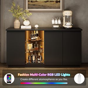 Mobile TV Moderno Nero Opaco con LED, Centro Intrattenimento Multifunzione, Credenza Buffet con Ripiani in Vetro - Product Image 6