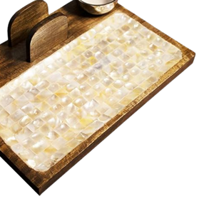 Classic Style <b>Mother</b> of Pearl Wood Tray Handmade Eco-Friendly Serving Tray Platter Food Table Decor Diwali <b>Gift</b> From Vietnam - Product Image 3
