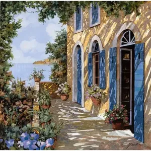 Mural de Pared para Terraza Estilo Toscana, Azulejo Cerámico para Revestimiento, Medallón con Tema del Mar Mediterráneo - Product Image 1