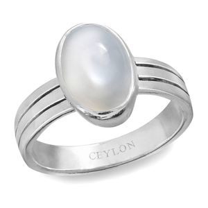 Natural Geometric Rhodium-Plated Moonstone <b>Ring</b> for Everyday Wear & Romantic Gifts - Product Image 1