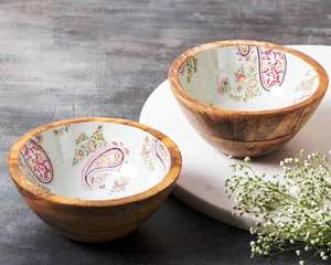 Vente en gros de vaisselle en bois émaillé de style royal avec impression intérieure, saladier ou vaisselle de cuisine, couverts, bol de service - Product Image 4