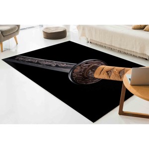 Tapis Sabre Samouraï - Petit Tapis Décoratif Moderne Noir à Motif Lame de Katana, Tapis Fin Non Tissé pour la Décoration Intérieure - Product Image 3