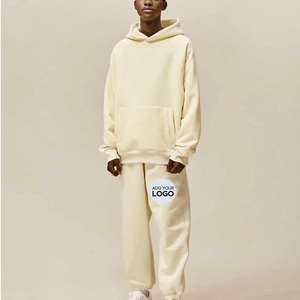 Chándal personalizado de 100% algodón con capucha, conjunto OEM de chándal de hombre con logotipo estampado en blanco pesado de gran tamaño con logotipo personalizado - Product Image 2