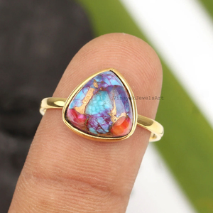 Women's Fine Jewelry 18K Gold Plated Genuine 925 Sterling Silver Natural Orange Dahlia Copper <b>Turquoise</b> Bezel Setting <b>Ring</b> - Product Image 6