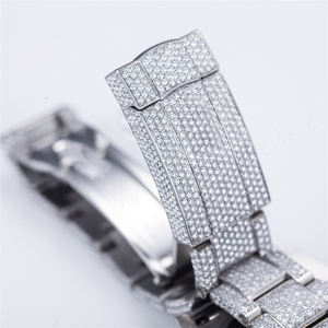 Montre mécanique automatique de luxe de haute qualité 41MM, fabriquée à la main, en acier inoxydable, avec cadran en verre serti de diamants de laboratoire, bracelet en perles noires, boîtier en perles noires - Product Image 3