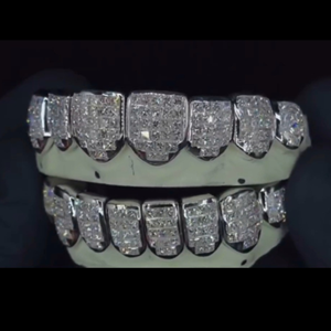 Men's Hip Hop Custom 925 <b>Silver</b> Teeth Grillz Iced Moissanite Rhodium & Gold Plated White Gold Chain Jewelry - Product Image 3