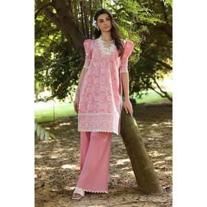 Traje de dos piezas sin coser, bordado, de tela rosa, para mujer, conjunto elegante y con estilo. - Product Image 6