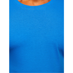 เสื้อยืดคอกลมแขนสั้นทรงเข้ารูปสำหรับผู้ชาย สีพื้น ผ้าเจอร์ซีย์ถัก โลโก้ด้านหน้า ระบายอากาศ แห้งเร็ว สไตล์สตรีทแวร์ สีน้ำเงิน - Product Image 4