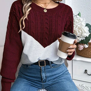Suéter de Punto Trenzado Bicolor de Moda para Mujer, Suéter Holgado con Patrón Chevron, Top de Tendencia 2025, Suéteres para Mujer Hechos a Medida - Product Image 6