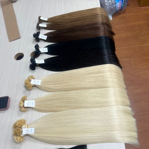 Vente en gros d'extensions de cheveux humains kératine 1g U Flat I Tip cuticule crue à double tirage cheveux Remy style russe vague profonde lâche - Product Image 5