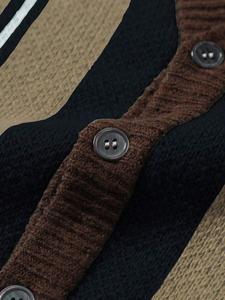 Men's <strong>Black</strong> Brown Argyle Flowers Letter Embroidered V Neck Knit 100% <strong>Wool</strong> <strong>Cardigan</strong> Cropped Casual Autumn Winter Top - Product Image 4
