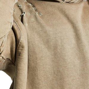 Fabricants de vêtements personnalisés 2025 Nouveautés Sweatshirts lavés à la pierre teints unis Streetwear Distressed Hoodies - Product Image 5