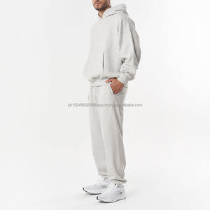 ชุดวอร์มทรงบ็อกซี่สีเทาอมมาร์ล ผ้าฟลีซคอตตอนน้ำหนักเบา ทรงโอเวอร์ไซส์ เสื้อฮู้ดผู้ชาย กางเกงจ็อกเกอร์ ชุดออกกำลังกายสองชิ้น - Product Image 2